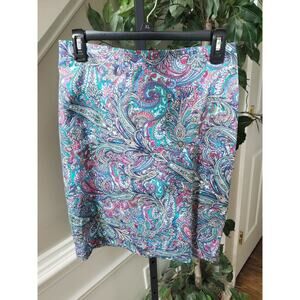 Talbots Womens Multicolor Floral Cotton Casual Back Zip Straight Skirt Petite 6